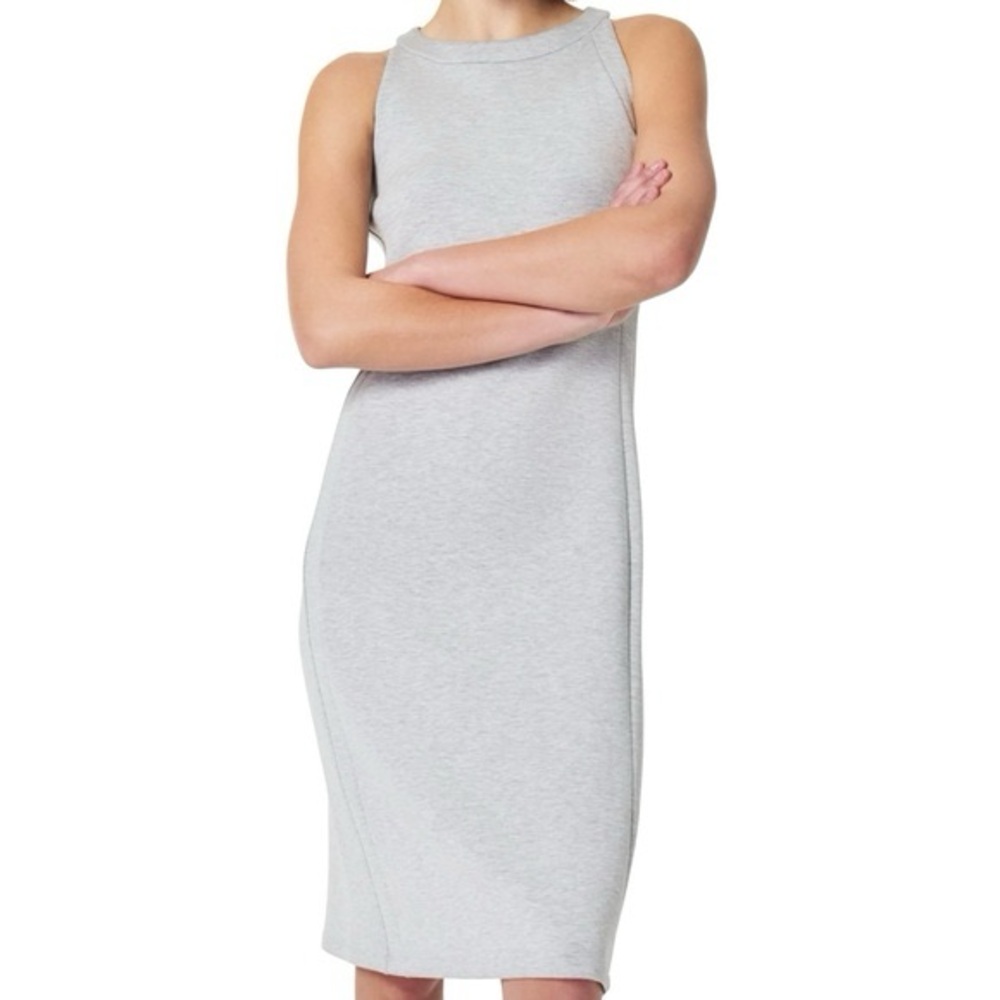 Spanx AirEssentials Side Stripe Midi Dress Light Grey Heather Size Medium